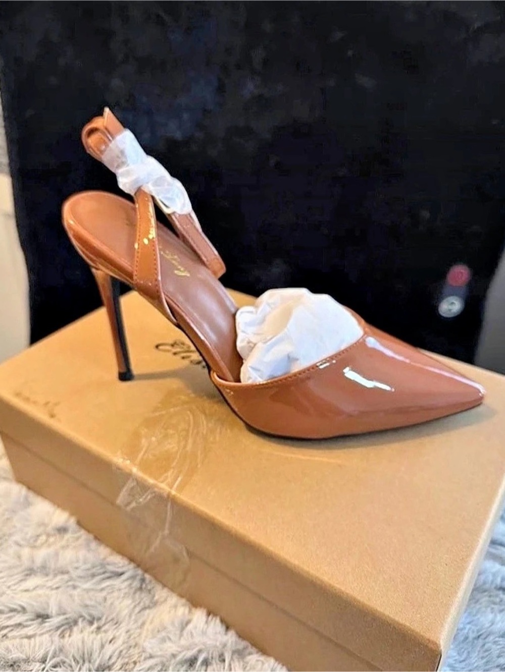 Pointed Toe Slingback Heels in Brown